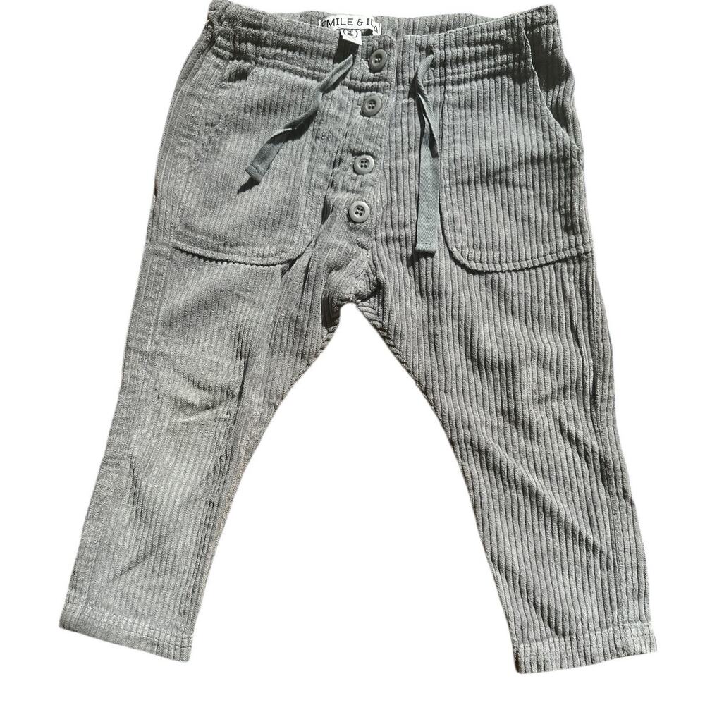 Emile et Ida | 100% Cotton Corduroy Button-Up w Drawstring Trousers Grey Sz 2A